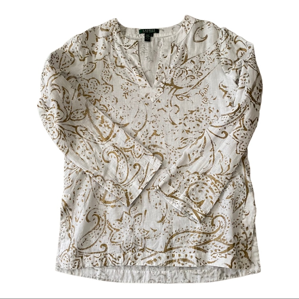 Lauren Ralph Lauren linen white gold tunic top LRL